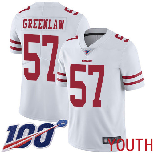 San Francisco 49ers Limited White Youth Dre Greenlaw Road NFL Jersey #57 100th Season Vapor Untouchable